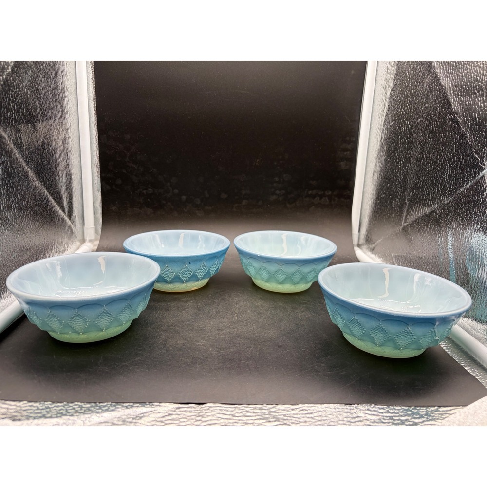 Vintage Anchor Hocking Fire-King Kimberly Blue Milk Glass Bowls Set of 4